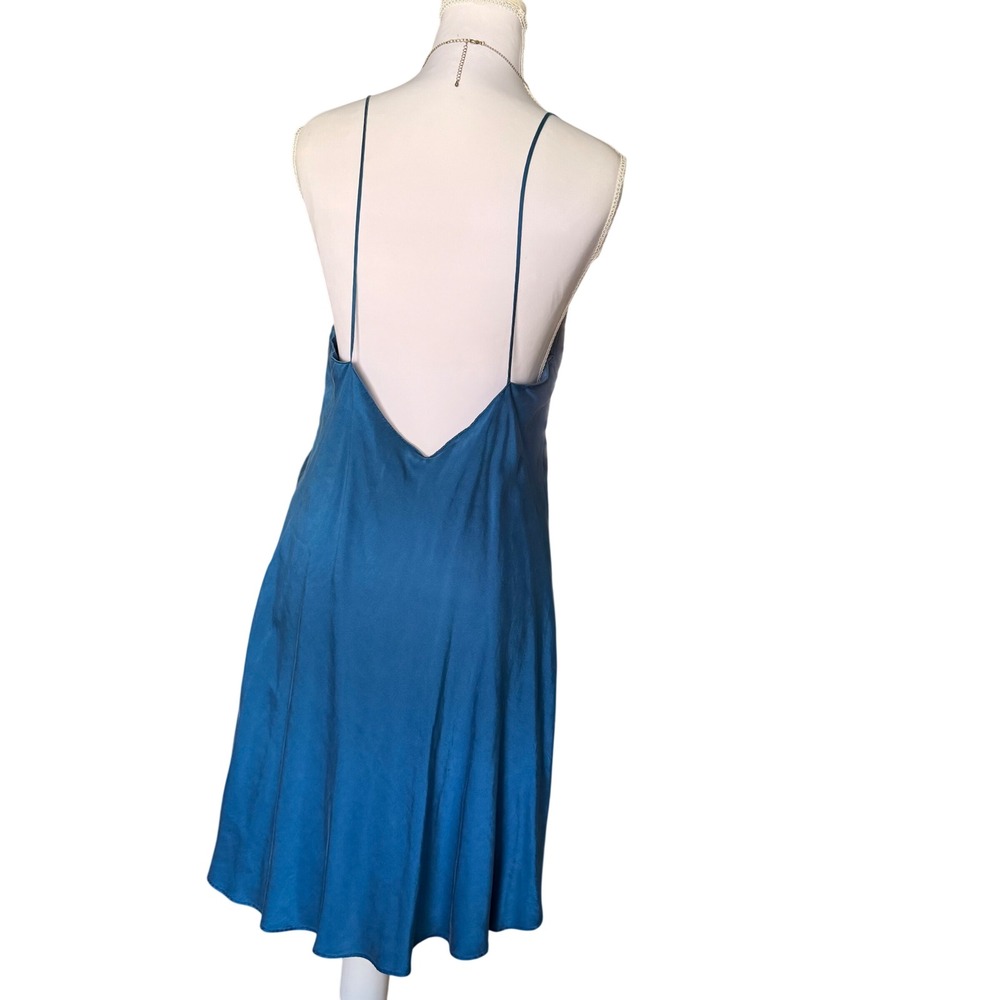 Vintage Victorias Secret Gold Label 100% Silk Slip Dress Blue V-Back L 54867 - Picture 2 of 4